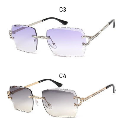 Fashion Rimless Square Sunglasses Vintage Diamond Brand Design Cut Lens Sun Glasses Men Women Metal Frame Luxury Eyewear
