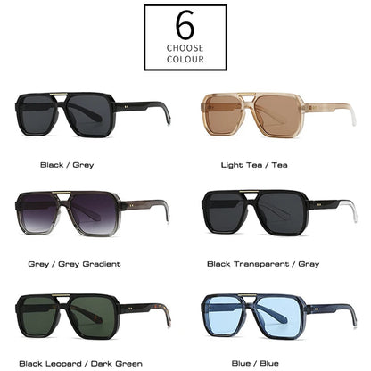 Ochelari de soare SO&EI Fashion cu rame duble, pătrați, pentru femei, stil retro cu nituri, nuanțe de albastru ceai, protecție UV400, ochelari de soare cu gradient pentru bărbați, pentru activități în aer liber