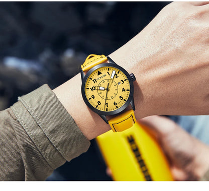 OCHSTIN Mens Fashion Luxury Mechanical Automatic Skeleton Watch Transparent Back Cover Creative Design With Yellow Calendar Dial