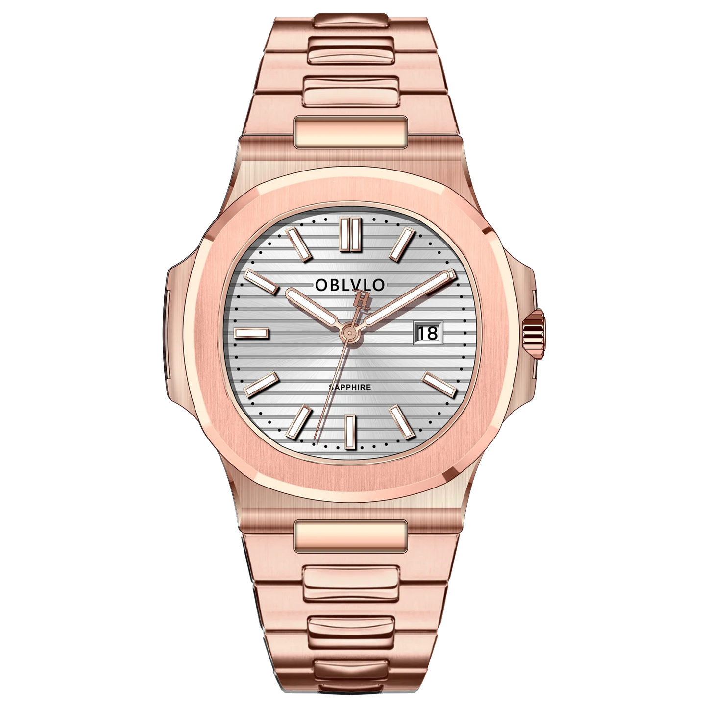OBLVLO Men's Rose Gold Brown Dial Bracelet Watch with Date Swiss Quartz Movement Elegant Dress Watch for Gentlement FM-YWL-S