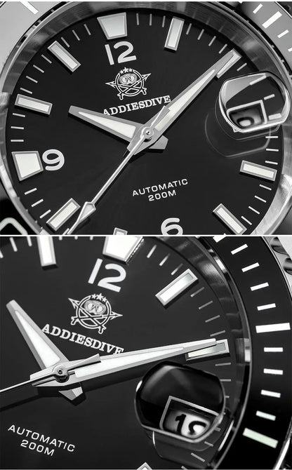 ADDIESDIVE New Diving Gift Watch Men 8215 Automatic Sapphire AR Coated Glass Ceramic Bezel Waterproof 200m Luminous Stainless St