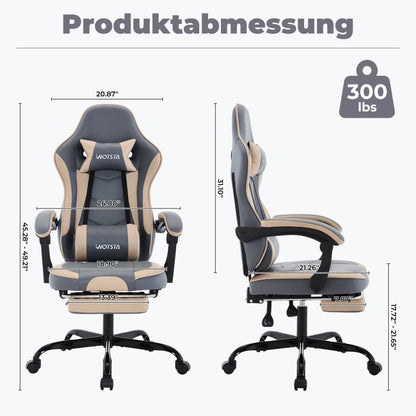 WOTSTA Gaming Chair with Footrest Gamer Chairs Ergonomic with Lumbar Cushion Headrest Chair Height Adjustable Computer Chair