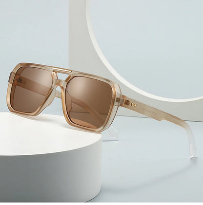 Ochelari de soare SO&EI Fashion cu rame duble, pătrați, pentru femei, stil retro cu nituri, nuanțe de albastru ceai, protecție UV400, ochelari de soare cu gradient pentru bărbați, pentru activități în aer liber