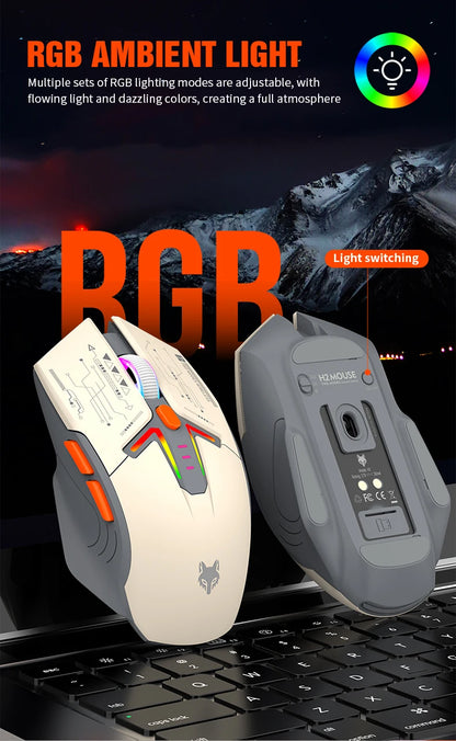 XUNSVFOX H2 Wireless Bluetooth Dual-Mode Mouse with RGB Lighting Effect for Laptop Gaming and Office, Magnetic Charging