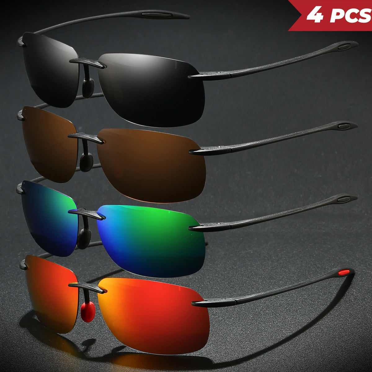 4 bucăți ochelari de soare aviator polarizați, ultra-ușori, de 11 g, cu ramă TR90 fără cadru – flexibili și confortabili, unisex, pentru condus, pescuit și activități în aer liber