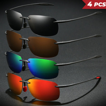 4 bucăți ochelari de soare aviator polarizați, ultra-ușori, de 11 g, cu ramă TR90 fără cadru – flexibili și confortabili, unisex, pentru condus, pescuit și activități în aer liber