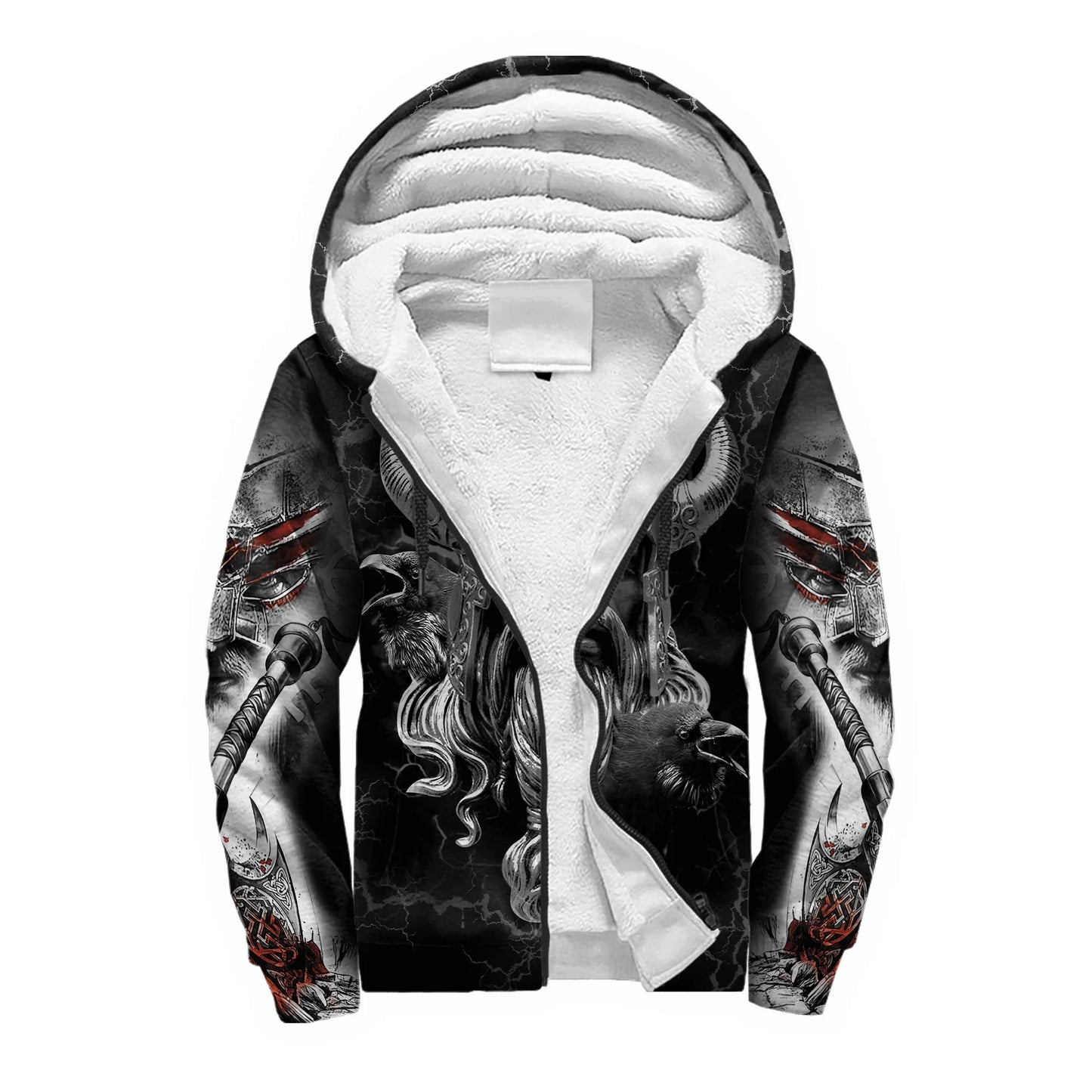 Mjolnir Odin Raven Wolf Tattoo 3D Printed Men's Winter Thicker Zip Hoodie Unisex Casual Hooded Tracksuit Warm Fleece Jacket KD16