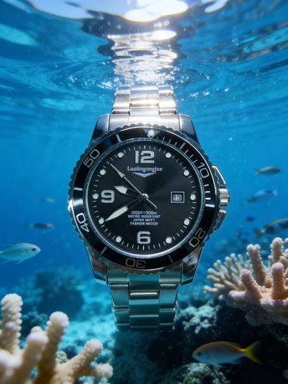 Men's Luxury Diving Quartz Watch, Classic Style, Waterproof, Luminous Calendar, Stainless Steel Strap, Business Casual Style, Men's Watch, High-Quality Gift, Gift for Men