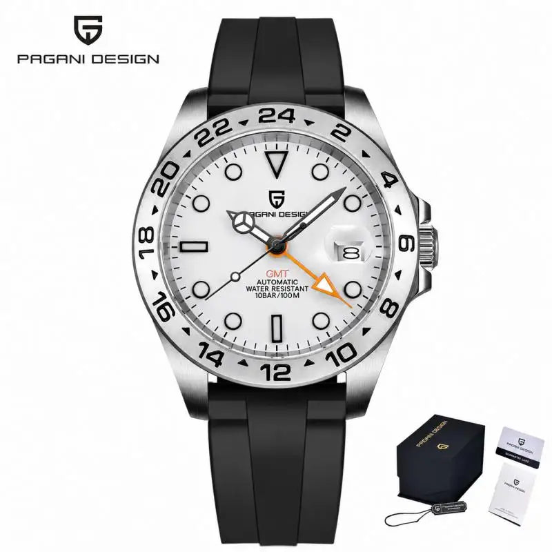 PAGANI DESIGN GMT Watch Automatic Mechanical Watch Stainless Steel Luxury Sapphire 100m Waterproof Clock Reloj Hombre PD1682