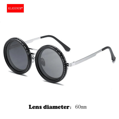 KLASSNUM Ochelari de soare reglabili pentru bărbați cu filtru ND Ochelari de soare cu reglare rapidă a luminozității ND9 Ochelari rotunzi polarizați pentru pescuit și condus