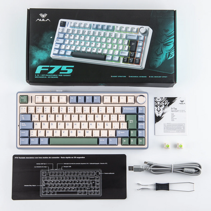 EPOMAKER AULA F75 ISO-ES 75% Spanische QWERTY Hot-Swap, Gasket-Mounted, kabelgebundene/Bluetooth/2.4GHz kabellose mechanische Gaming-Tastatur mit RGB-Hintergrundbeleuchtung