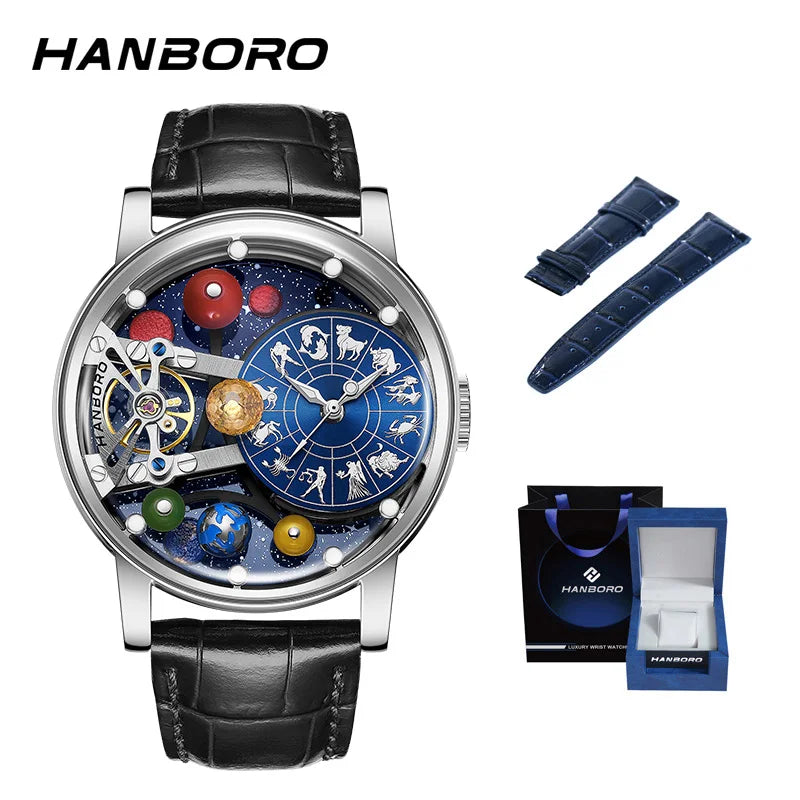 HANBORO Celestial Series 12 Constellation Men's Fully Automatic Mechanical Watch with Starry Sky Night Light Trend Watch