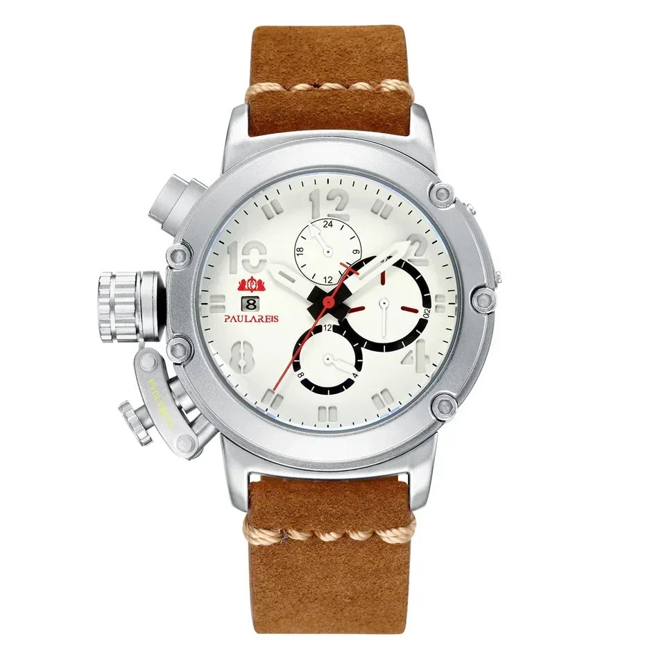 Automatic Watches for Men Mechanical Self Wind Genuine Leather Multifunction Date Boat Month Gold Bronze U Reloj Hombre Baratos