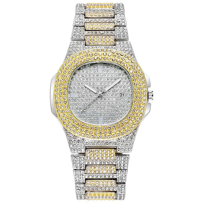 2022 New Iced Out Women Watch Gold Silver Color Square Diamondd Quartz Luxury Hip Hop Wrist Watches Roman Clock Gift boyfriend