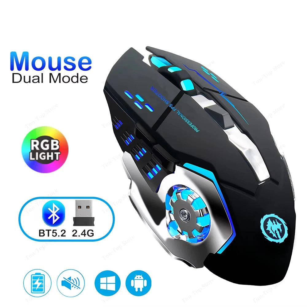 KEBIDUMEI dvourežimová myš Bluetooth 5.2, bezdrátová myš 2.4G, RGB herní myš, dobíjecí tichá myš 3600 DPI pro notebooky
