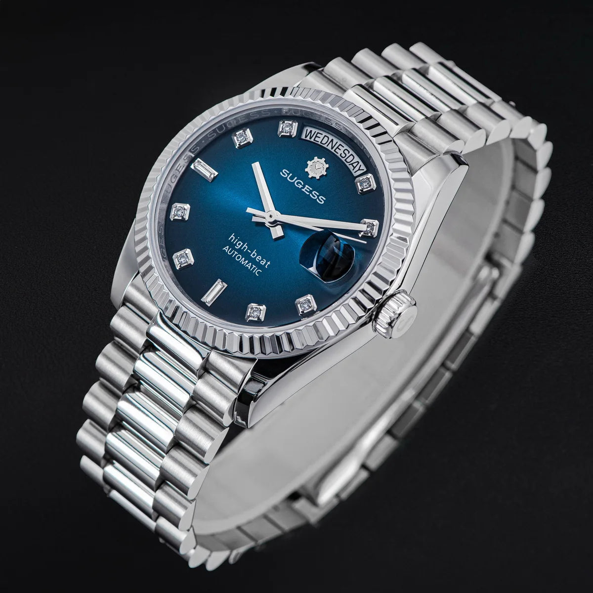 Sugess Watch of Men 36mm Date Automatic Retro Mechanical Wristwatches Sapphire Crystal RoseGold Dandong SL3034 Movement Day New