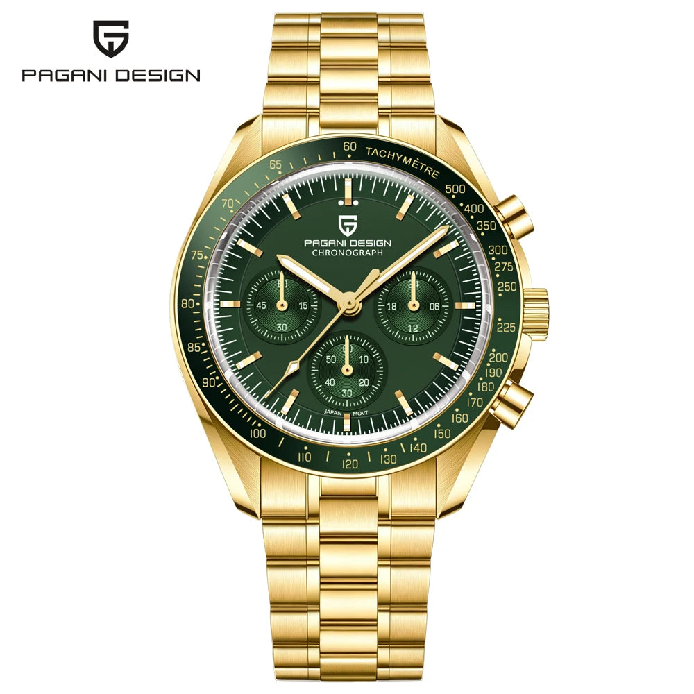 PAGANI DESIGN Moon Men's Watches Gold Luxury Quartz Watch Men Speed Sports Chronograph AR Sapphire Waterproof Luminous Man Gift