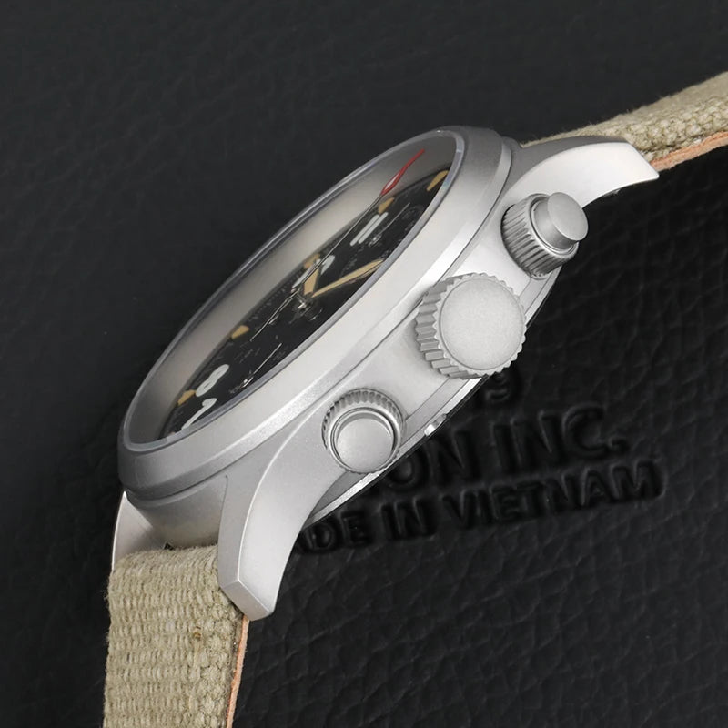 Militado ML1868KF Retro VK67 Quartz Chronograph Watch Stainless Steel Case 3 Dial Waterproof 100M  Multifunction Military Watch