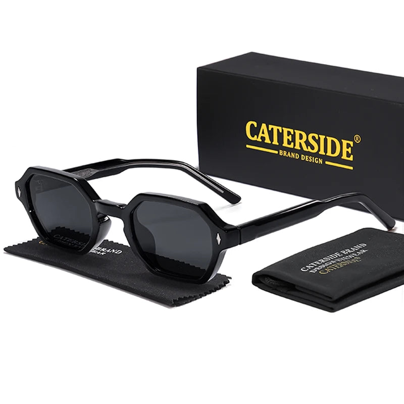 CATERDIDE Ochelari de soare retro poligonali pentru bărbați, cu design personalizat, ramă pătrată, ochelari de soare pentru femei, petreceri, călătorii și vacanțe