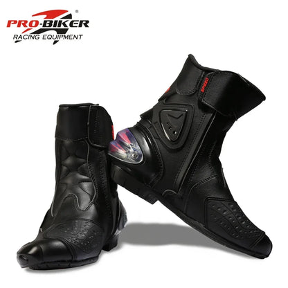 Pro-Biker Premium Motorcycle Racing Shoes for Men & Women - Leather Racing Boots for Speed Biking, Motocross & Off-Road Riding