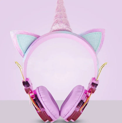 Casque filaire pour enfants, avec oreilles de chat et microphone, oreilles en peluche de licorne, idéal pour les cours en ligne, les jeux vidéo, les étudiants, les filles et les garçons.