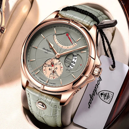 Relógio de pulso de quartzo POEDAGAR para homem – Estilo empresarial, de luxo, estanque, luminoso, com indicação da data e bracelete em pele – Relógio elegante para homem