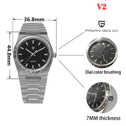 PAGANI DESIGN 2026 new ultra-thin 7mm quartz men's watch stainless steel sapphire 10Bar waterproof C3 upgrade V2 reloj hombre
