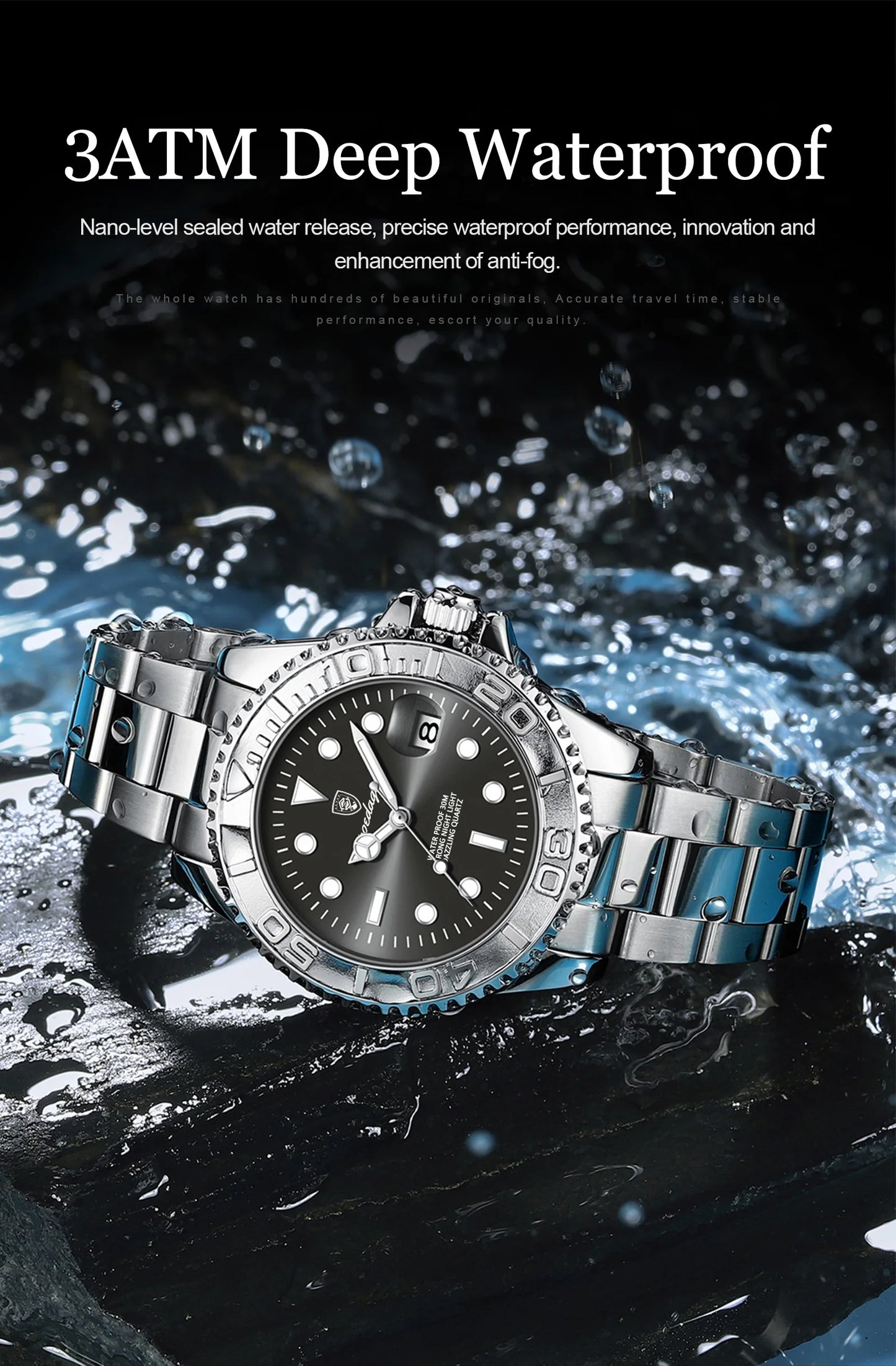 POEDAGAR Luxury Men's Watch Stainless Steel Date Quartz Fashion Watches For Man Waterproof Luminous Business Male Watch+Box Gift