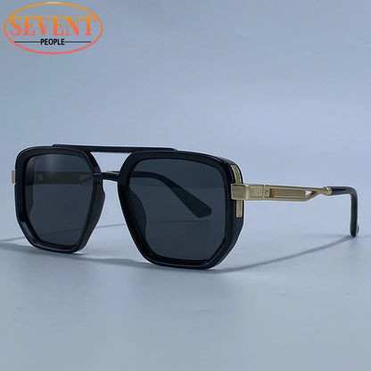 Ochelari de soare pătrați polarizați pentru bărbați, de lux, în stil vintage, cu punte dublă, lentile cu gradient, ochelari de soare pentru șofat, ochelari de soare retro cu partea superioară plată, pentru bărbați