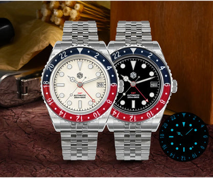 San Martin NH34 40mm GMT Luxury Sports Style Full Luminous Bidirectional Sapphire Bezel Automatic Mechanical Watch 20 Bar SN0005