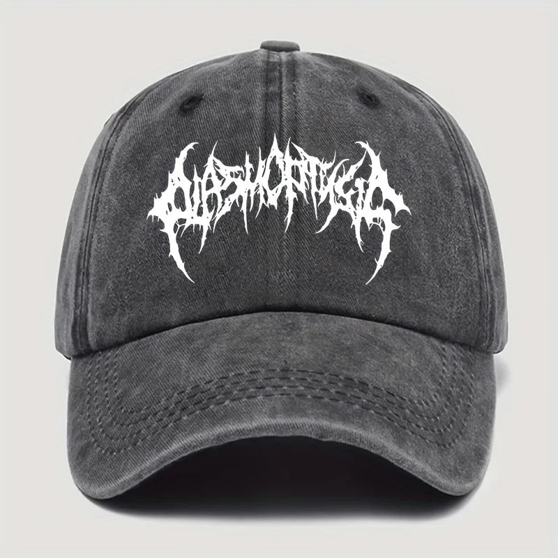Retro style washed baseball cap with white print,men's and women's adjustable snap button for sun protection,casual outdoor wear