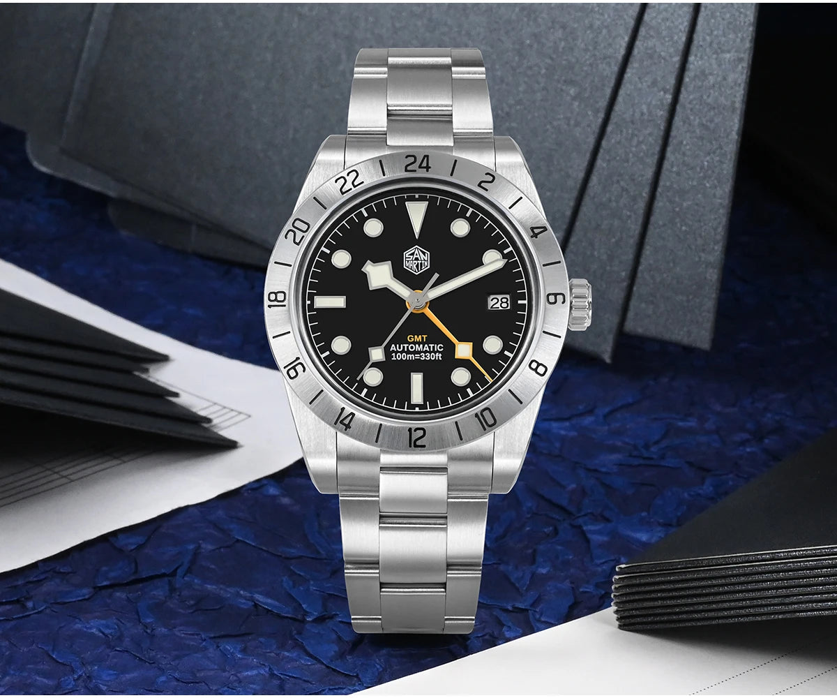 San Martin New 39mm NH34 BB GMT Automatic Mechanical Watch Sport Watch Sapphire Luminous Waterproof 100m for Men Watch SN0054