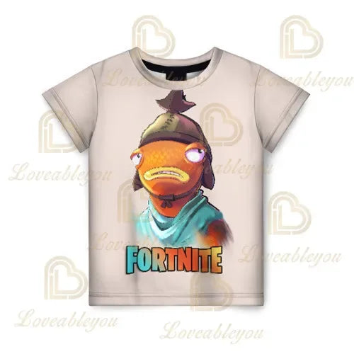 Детска тениска Cartoon Fortnite New Summer с 3D принт за момчета и момичета, streetwear дрехи за възрастни и деца, забавна тениска с обло деколте