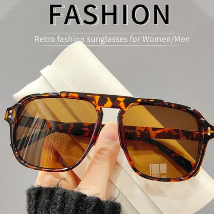 Ochelari de soare la modă pentru femei și bărbați, ochelari de soare cu ramă dublă, stil vintage, pentru activități în aer liber, călătorii și conducere, cu protecție UV400