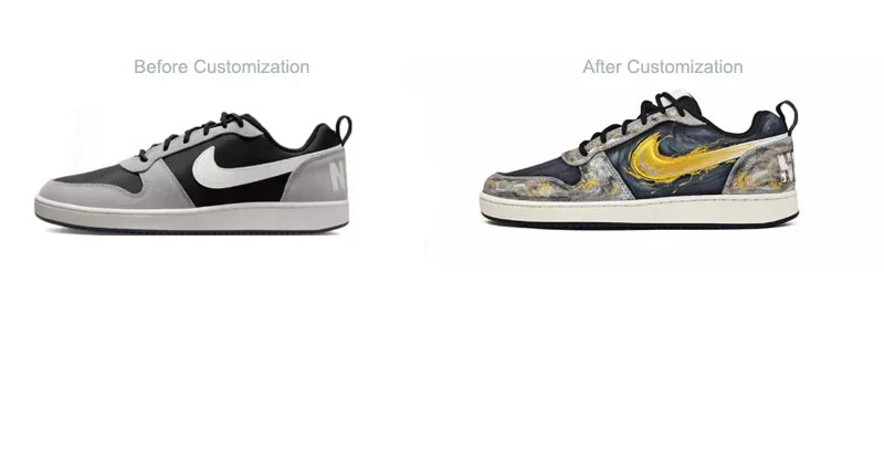Prilagođene Nike Court Borough Custom "Black Gold Tarot & Apollo" niske muške tenisice