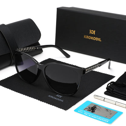 Ochelari de soare polarizați KROKODIL pentru femei, ochelari de soare pătrați la modă, ramă unisex, protecție UV400, set cu cutii