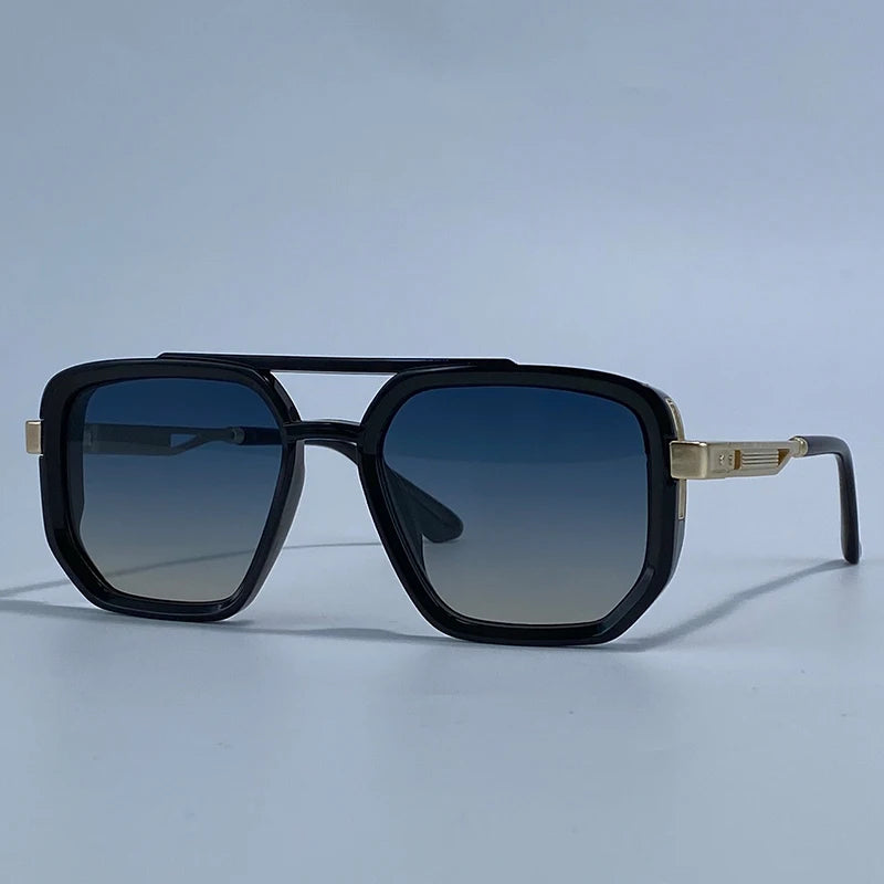 Ochelari de soare pătrați polarizați pentru bărbați, de lux, în stil vintage, cu punte dublă, lentile cu gradient, ochelari de soare pentru șofat, ochelari de soare retro cu partea superioară plată, pentru bărbați