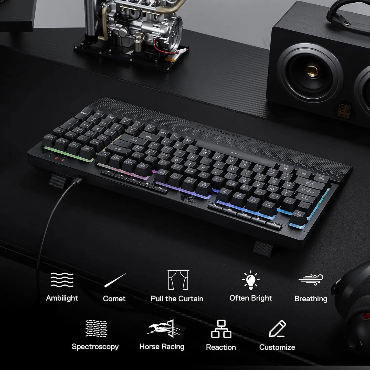 Redragon K515 Shiva Wired RGB Membrane Gaming Keyboard, 98 Keys Mechanical-Feel Keyboard w/Smooth Linear Switch