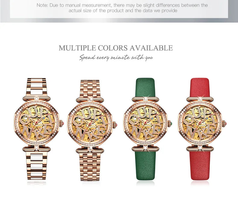 OUPINKE 3175 Women Watches Luxury Elegant Skeleton Automatic Mechanical Watches For Woman 50M Waterproof Bracelet Necklace Set