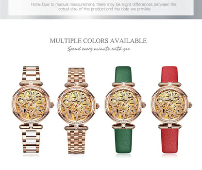 OUPINKE 3175 Women Watches Luxury Elegant Skeleton Automatic Mechanical Watches For Woman 50M Waterproof Bracelet Necklace Set