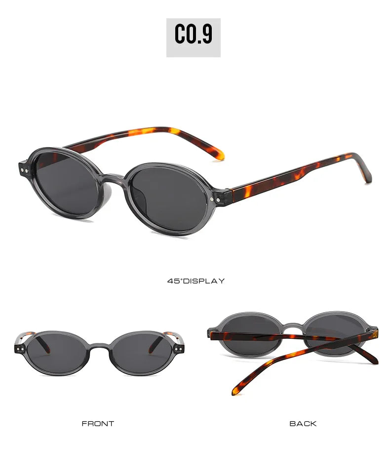 Ochelari de soare SO&EI Retro, mici, ovali, pentru femei, cu nituri, model leopard, pentru bărbați, stil punk, cu protecție UV400