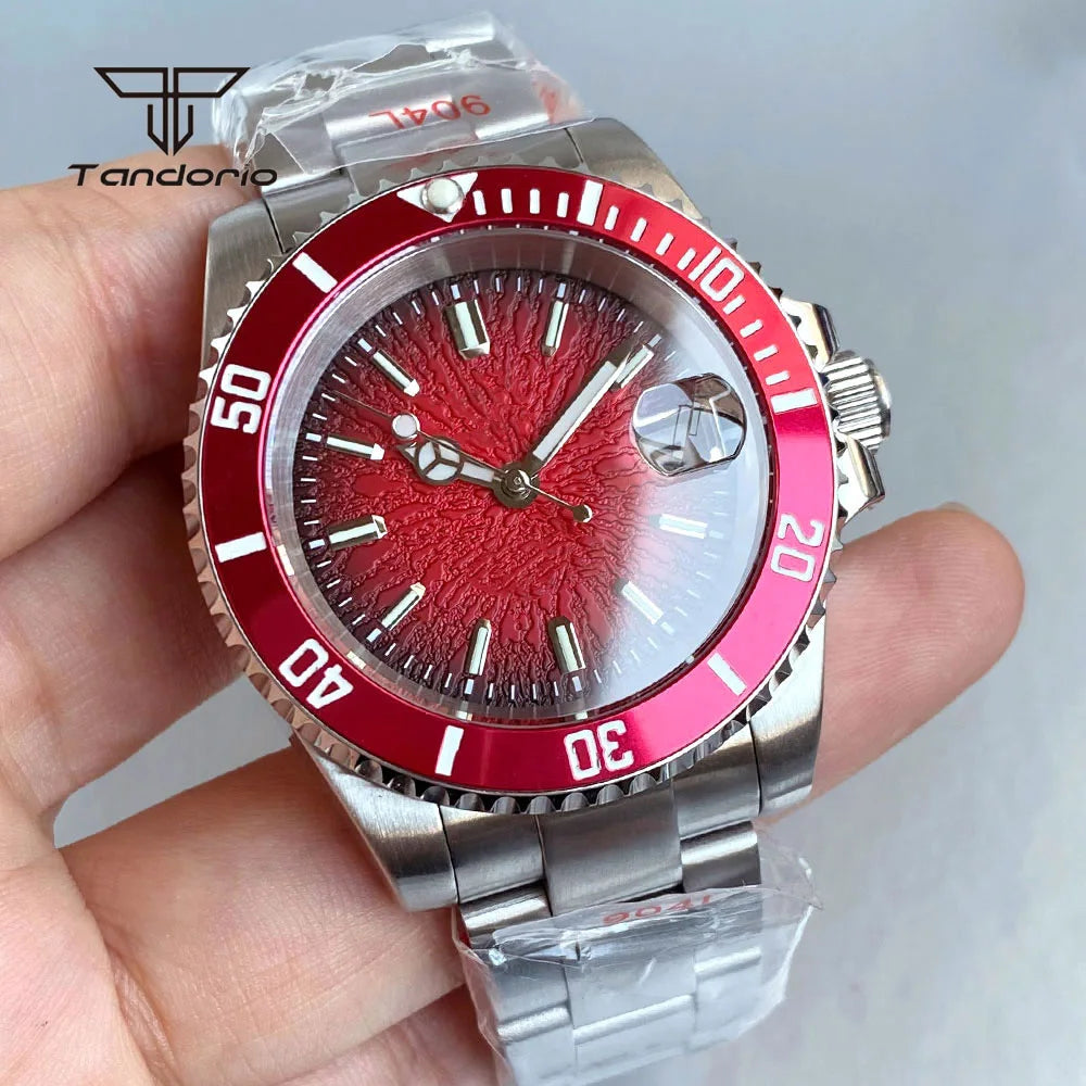 Tandorio 40mm Automatic Watch  NH35 / Miyota 8215 Movement, Sapphire Crystal, Textured Dial, Date & Stainless Steel Bracelet