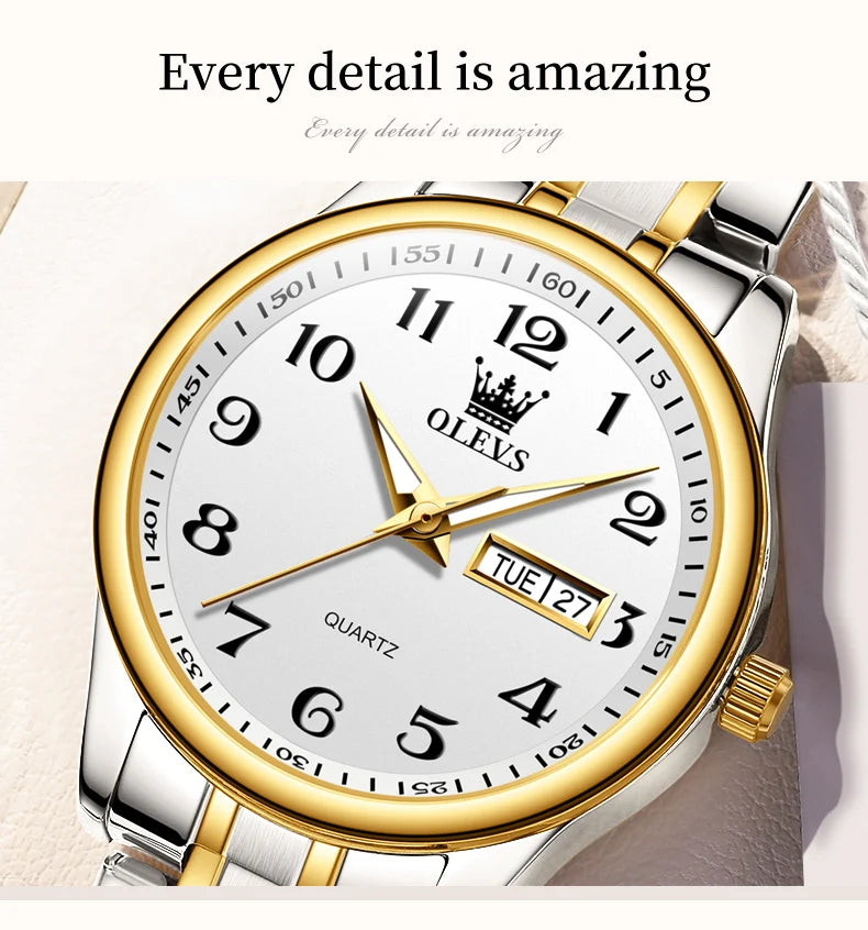 OLEVS Quartz Watch Women Fashion Ladies Watches Wrist Waterproof Luminous Stainless Steel Gold Women Watches Luxury Elegant