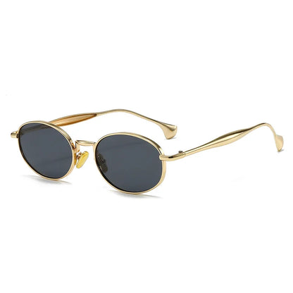 Ochelari de soare cu lentile ovale metalice, protecție UV, ramă mică în stil retro, ochelari de soare clasici de marcă, creație de designer, pentru femei și bărbați