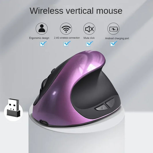 BTS-908 Bestseller — ładowalna pionowa mysz ergonomiczna, bezprzewodowa, odbiornik USB 2.4G, regulowane 1600 DPI, 6 przycisków