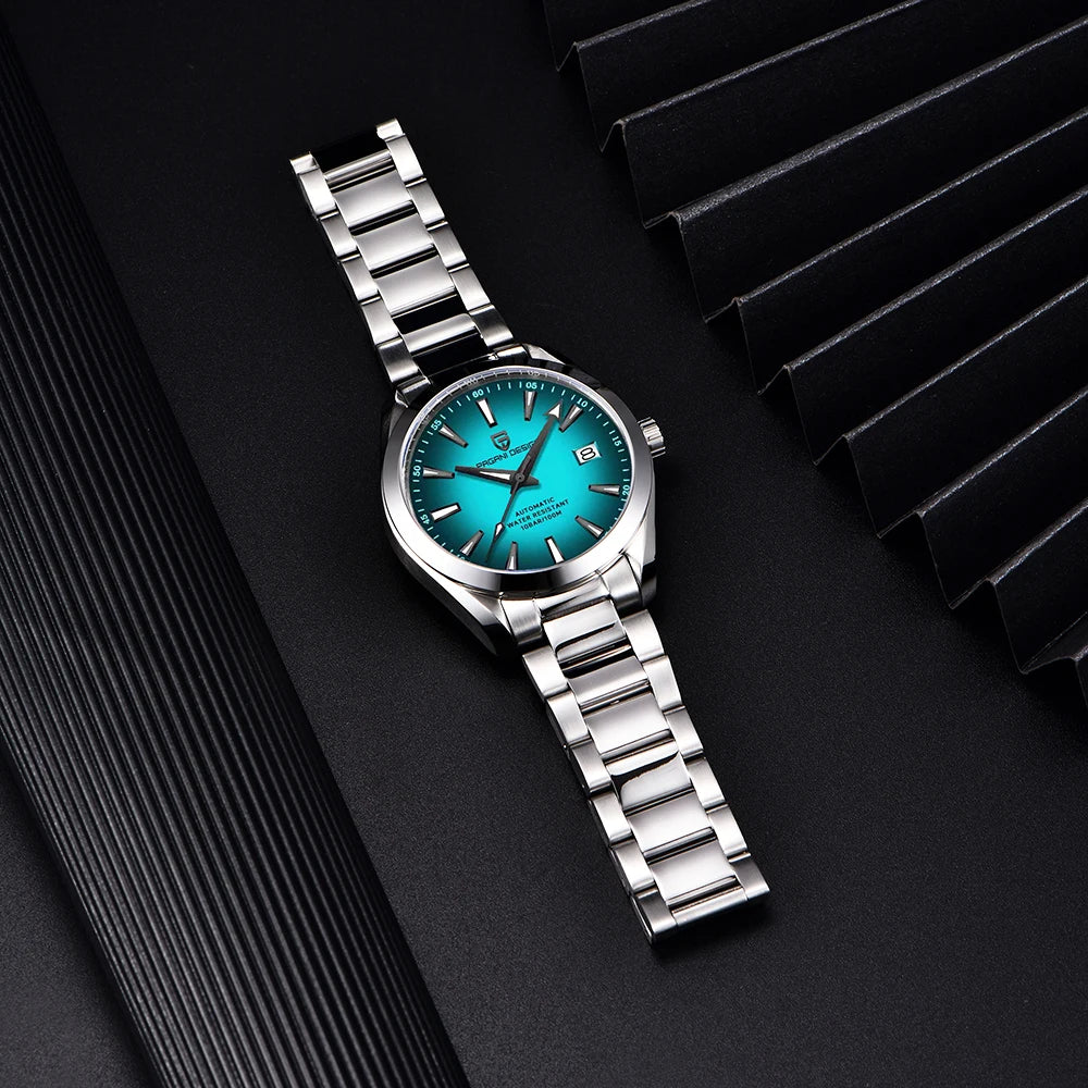 Relógio de luxo para homem PAGANI DESIGN – Modelo automático mecânico (calibre 8215), em aço inoxidável, estanque, com indicador de data e ponteiros luminescentes