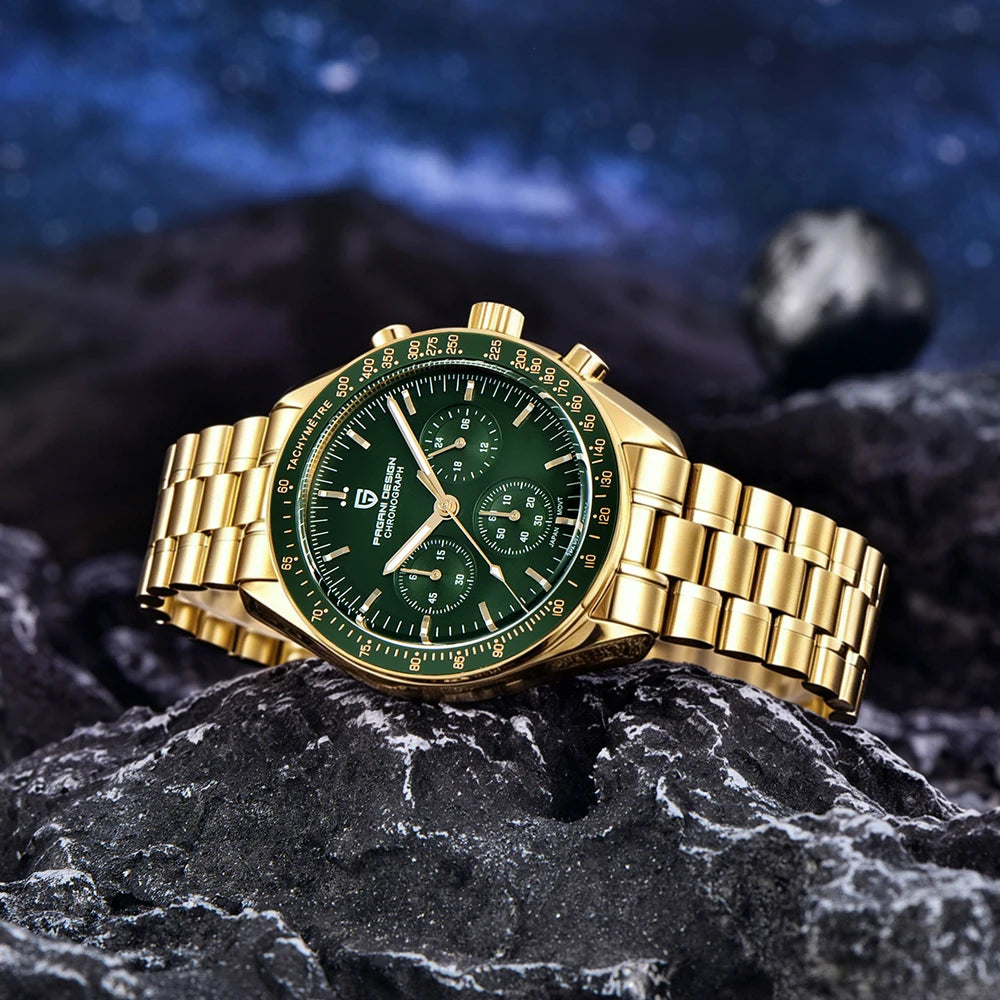 PAGANI DESIGN Moon Men's Watches Gold Luxury Quartz Watch Men Speed Sports Chronograph AR Sapphire Waterproof Luminous Man Gift