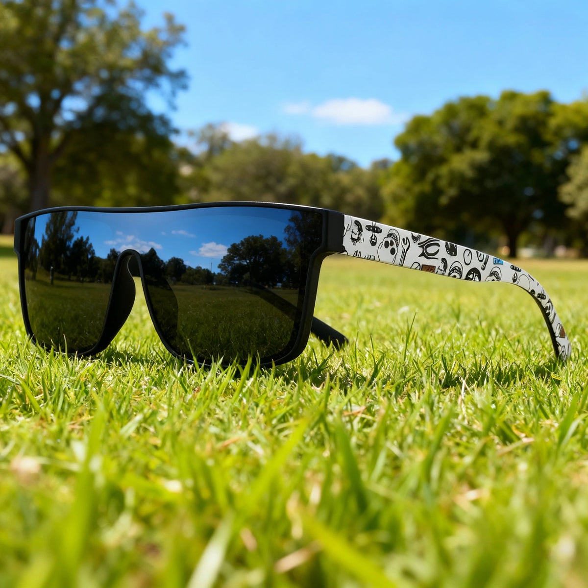 Ochelari de soare sport clasici, pătrați și la modă – brațe cu model, unisex, pentru ciclism, drumeții, călătorii – cadoul perfect
