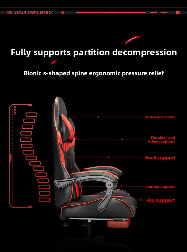 Cadeira Gaming Ergonómica para Secretária, Cadeira Gaming Reclinável para Escritório em Casa com Apoio Lombar para Sessões Prolongadas