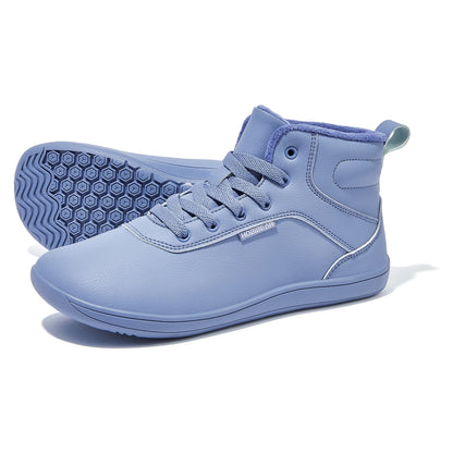 HOBIBEAR Unisex-Barfußschuhe für den Winter, Damen und Herren, breite Zehenkappe, mit Kunstfell gefüttert, Knöchel-Sneaker, Schnürschuhe aus Kunstleder
